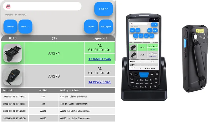Mobile listyou-Lagerverwaltung mit Barcode-Scanner und Teileliste